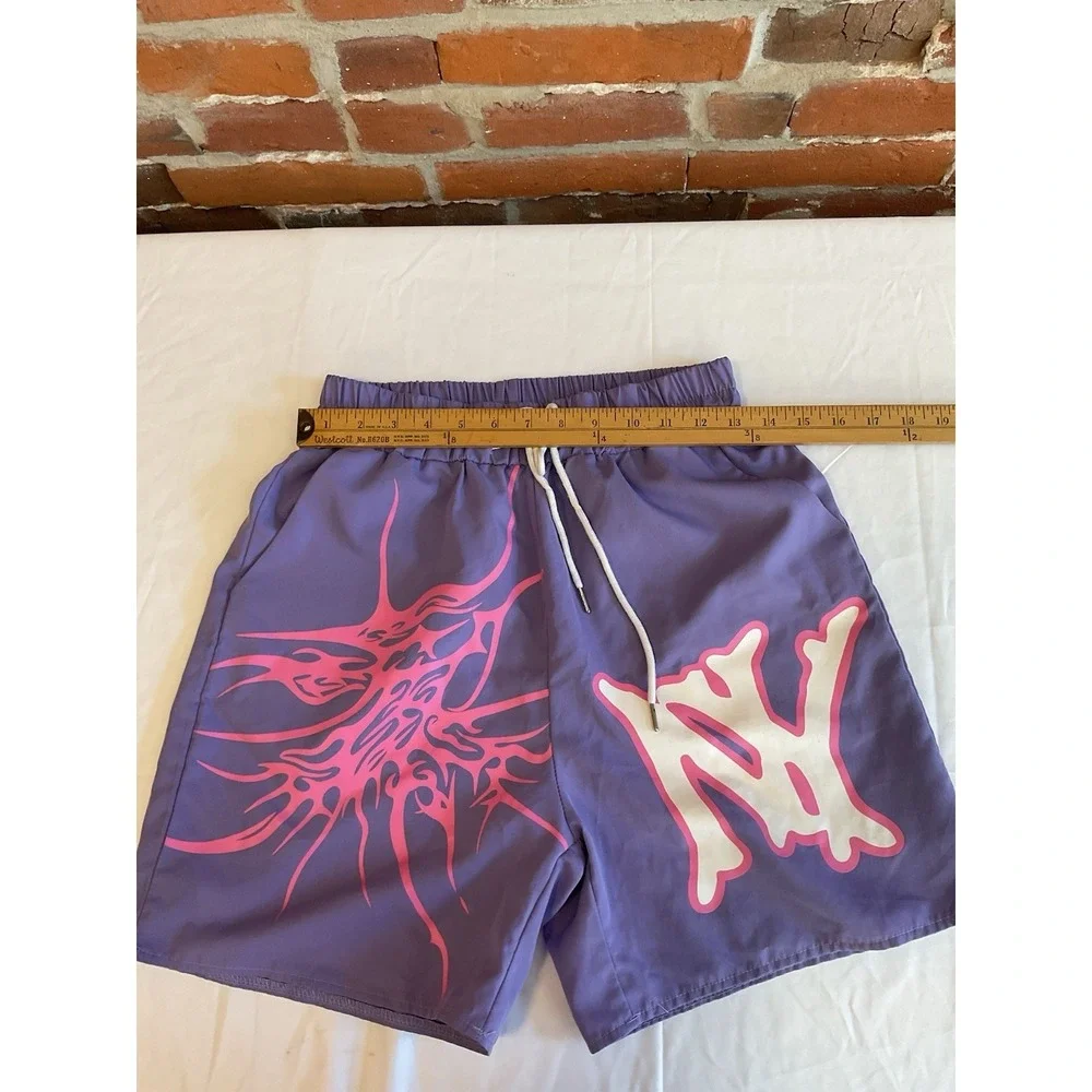 ROMWE Prep Guys Pink, White & Blue Drawstring Shorts (S)